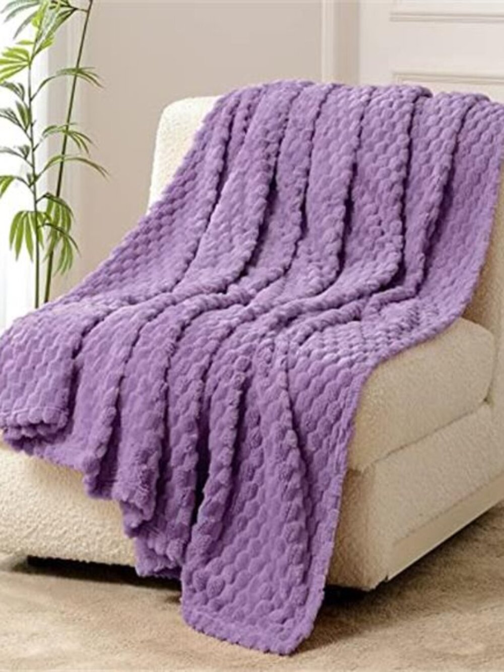 Lavender Faux Fur Fleece Blanket Soft Plush Throw Cozy Lightweight Warm